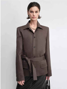 THE ARTM Women's Linen Blazer Jacket with Belt - Slim Fit Short Hunting Jacket for Spring - variant_title