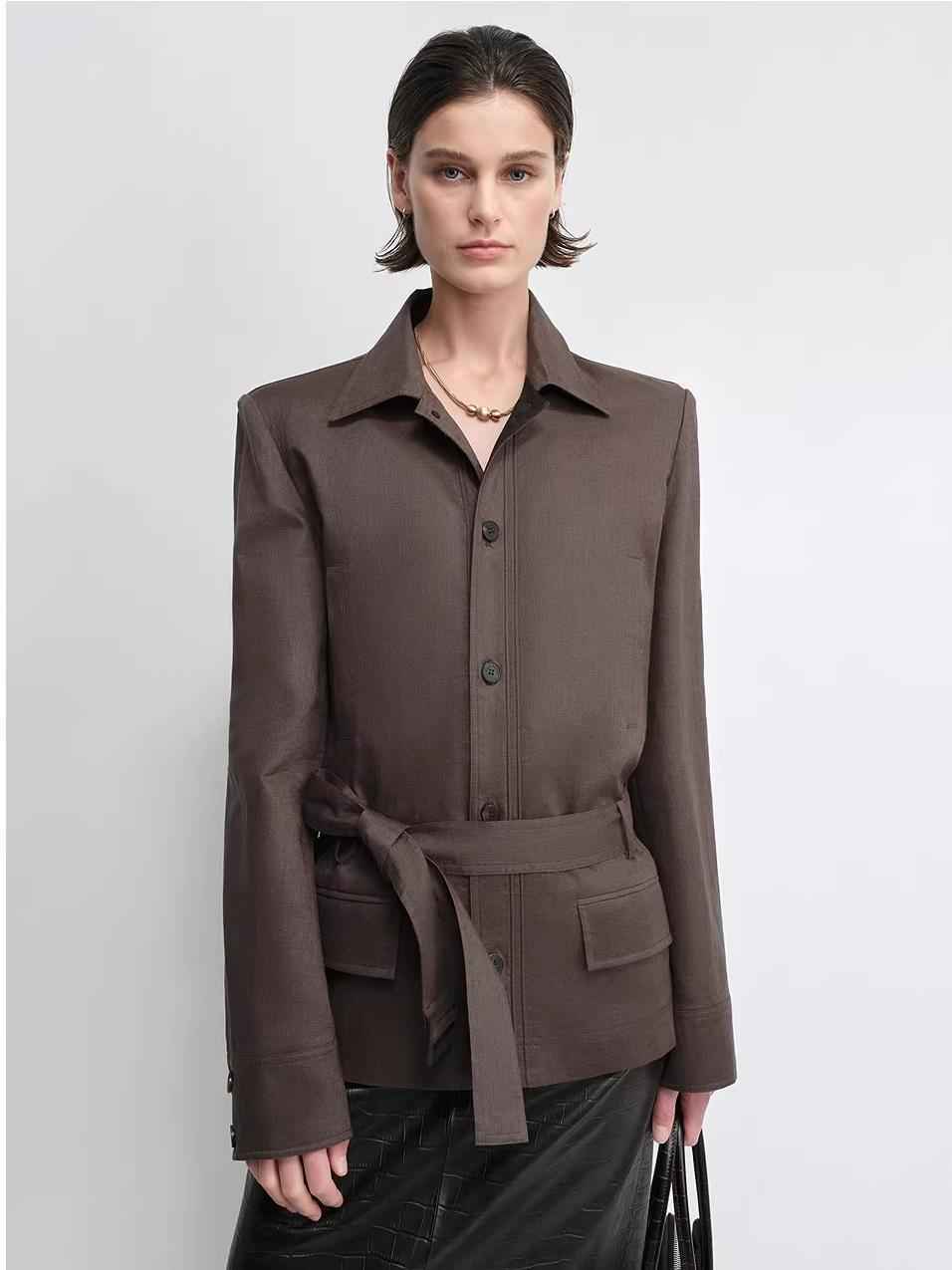 THE ARTM Women's Linen Blazer Jacket with Belt - Slim Fit Short Hunting Jacket for Spring - variant_title