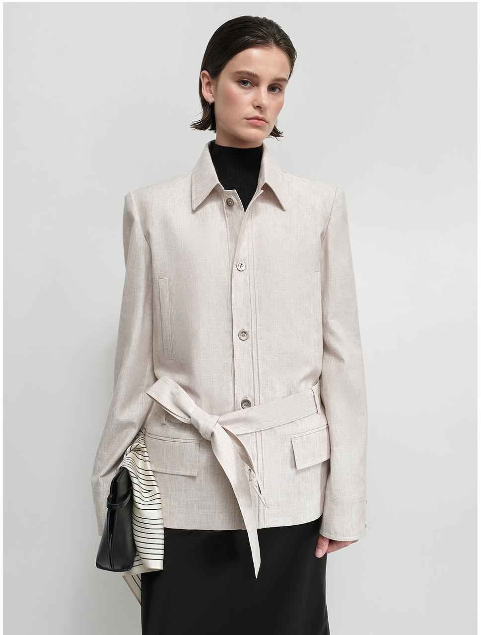 THE ARTM Women's Linen Blazer Jacket with Belt - Slim Fit Short Hunting Jacket for Spring - variant_title
