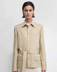 THE ARTM Women's Linen Blazer Jacket with Belt - Slim Fit Short Hunting Jacket for Spring - variant_title