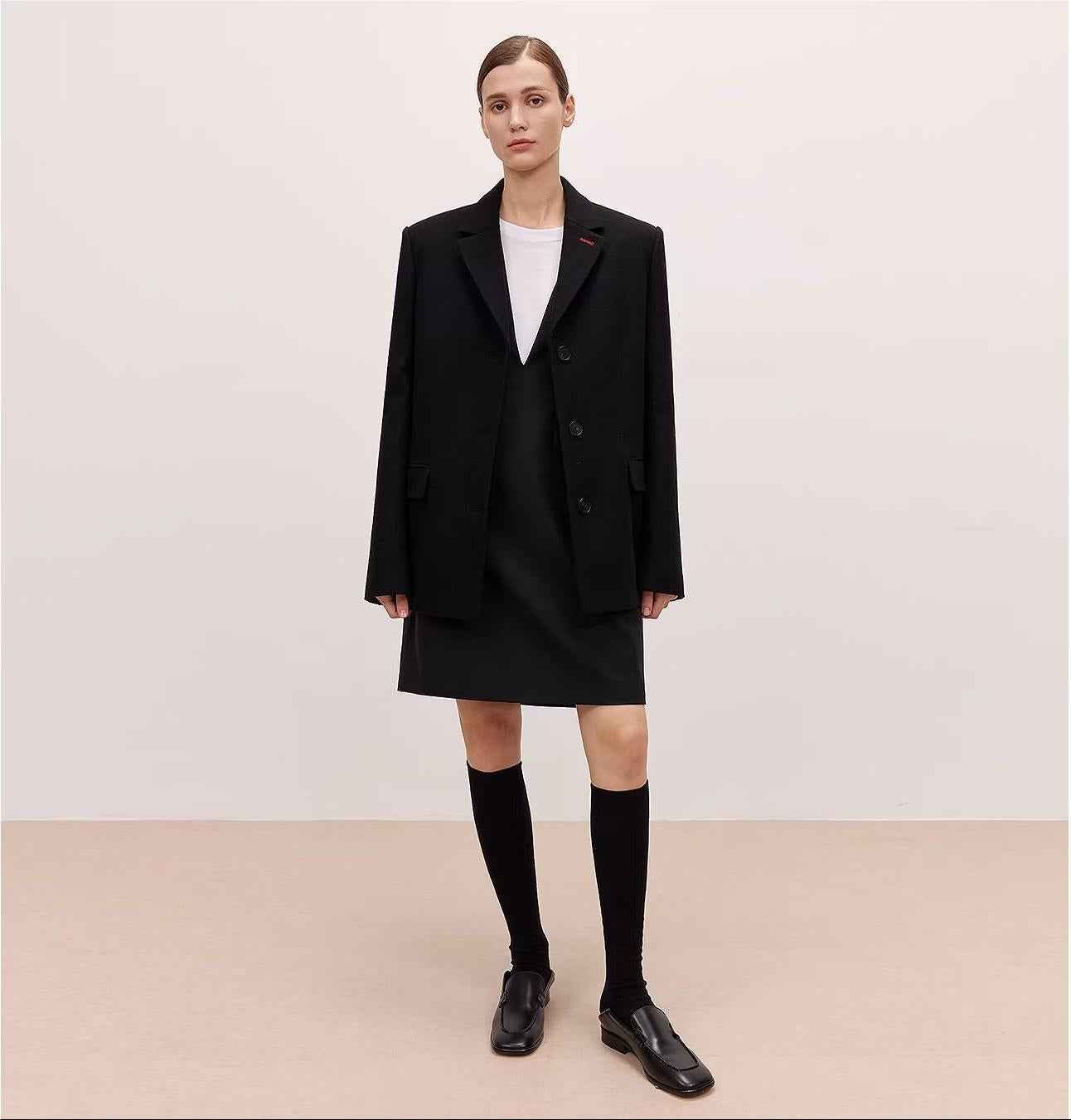 THE ARTM Women's Oversized Blazer Suit Set - Wide Shoulder Wool Jacket with Vest
