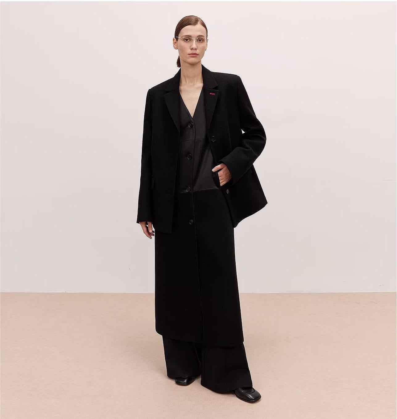 THE ARTM Women's Oversized Blazer Suit Set - Wide Shoulder Wool Jacket with Vest