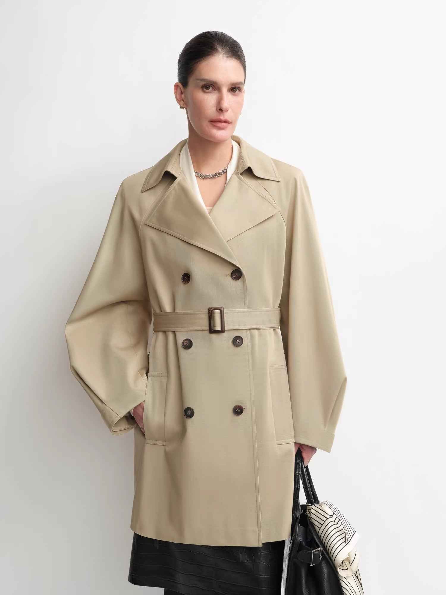THE ARTM Women's Oversized Trench Coat - Double Breasted Wool Blend with Belt - variant_title
