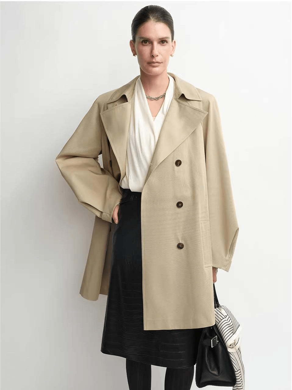 THE ARTM Women's Oversized Trench Coat - Double Breasted Wool Blend with Belt - variant_title