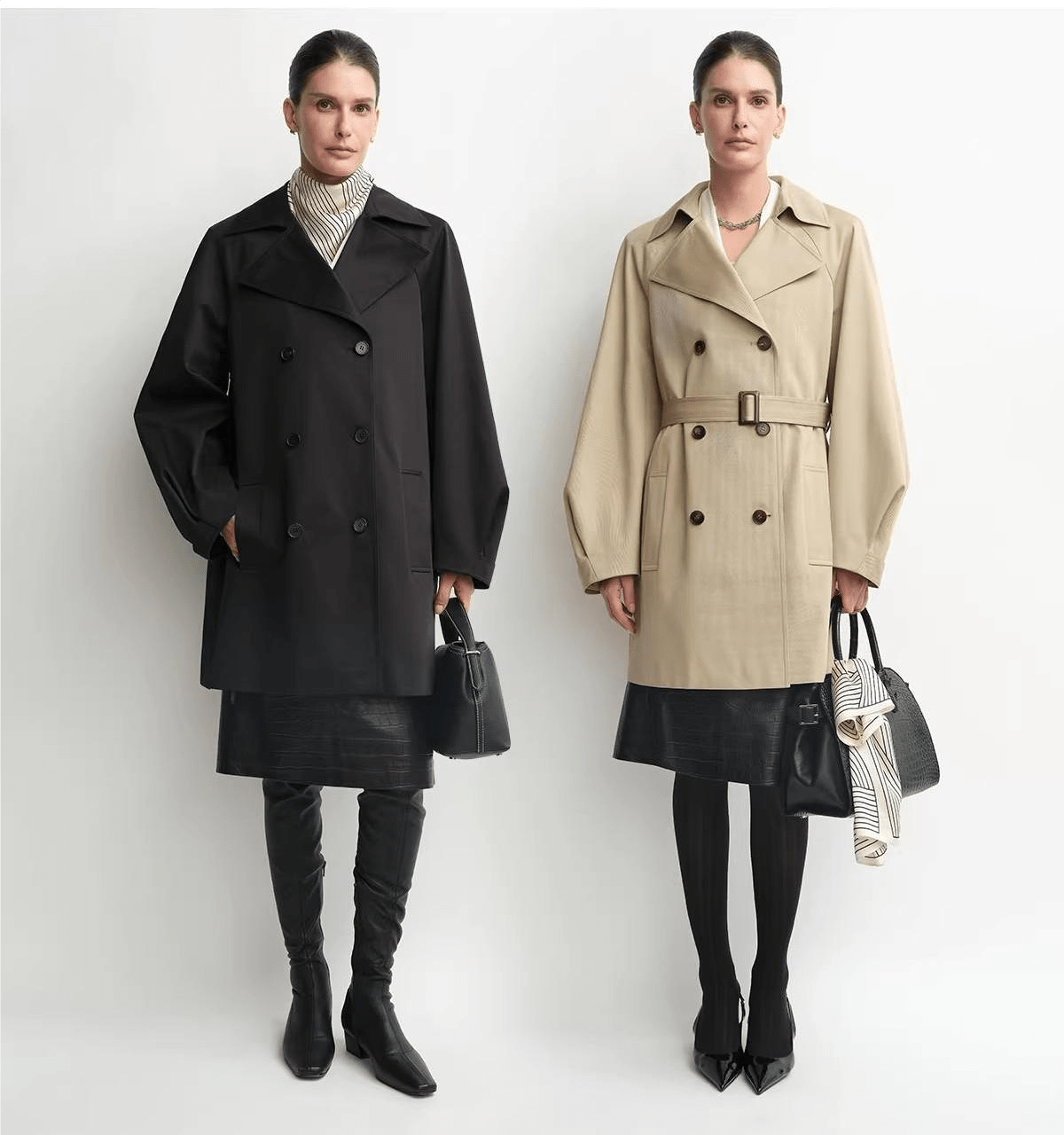 THE ARTM Women's Oversized Trench Coat - Double Breasted Wool Blend with Belt - variant_title