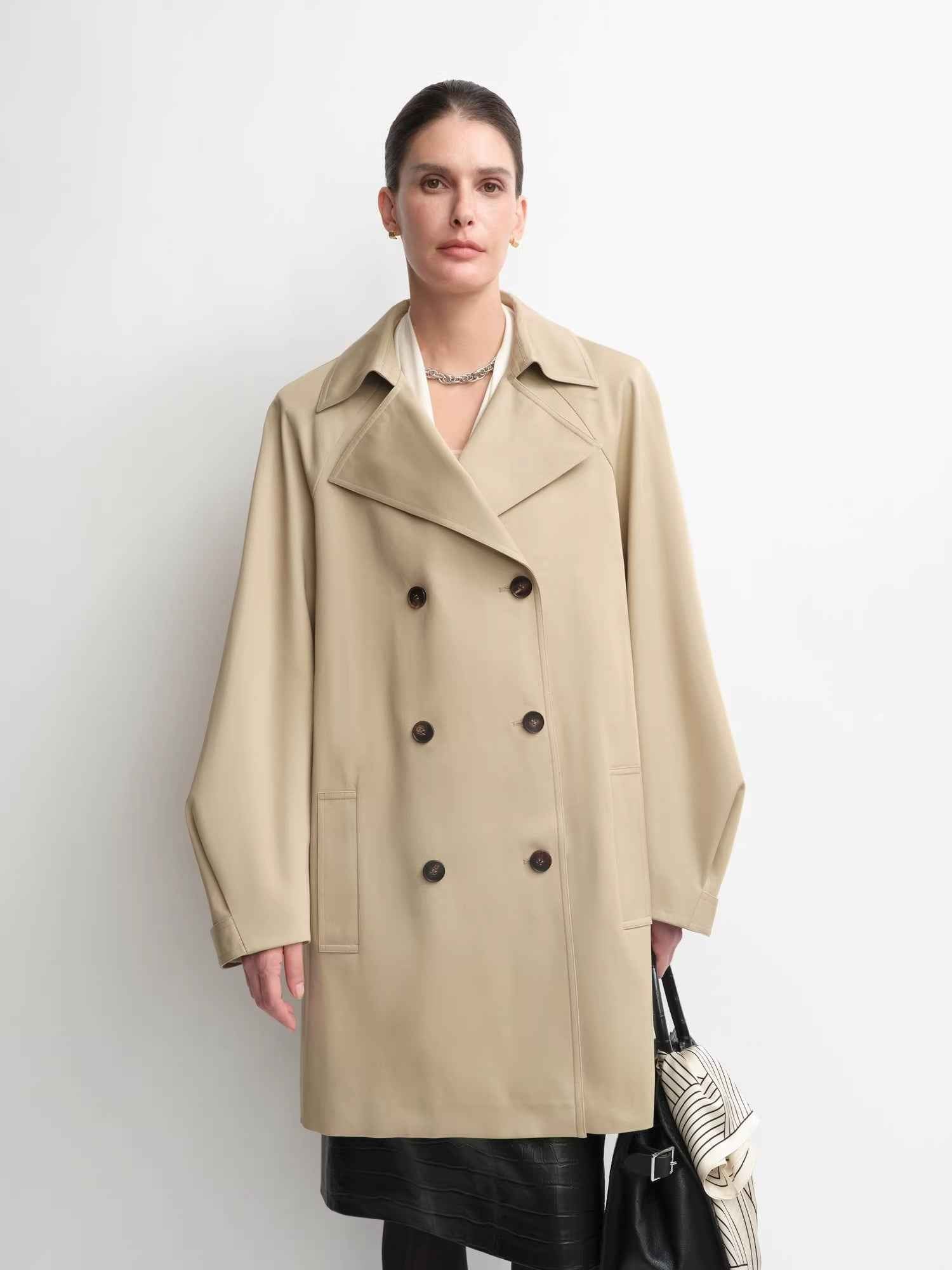 THE ARTM Women's Oversized Trench Coat - Double Breasted Wool Blend with Belt - variant_title