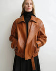 THE ARTM Women’s Sheepskin Leather Jacket, Lightweight, Vintage Double Lapel StyleFirelady Fur