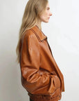 THE ARTM Women’s Sheepskin Leather Jacket, Lightweight, Vintage Double Lapel StyleFirelady Fur