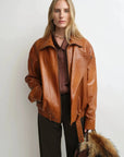 THE ARTM Women’s Sheepskin Leather Jacket, Lightweight, Vintage Double Lapel StyleFirelady Fur