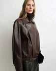 THE ARTM Women’s Sheepskin Leather Jacket, Lightweight, Vintage Double Lapel StyleFirelady Fur