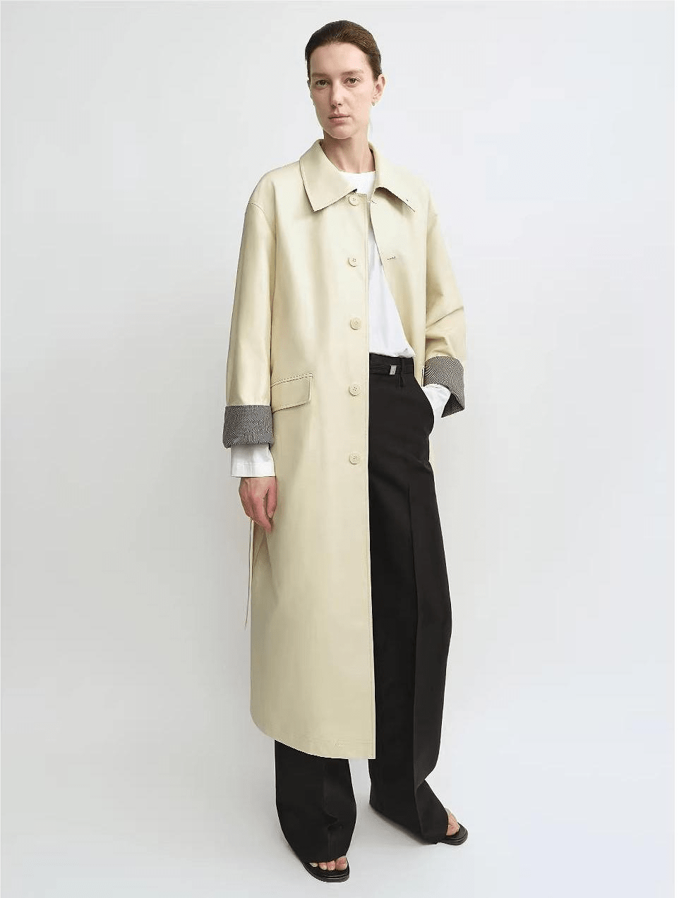 THE ARTM Women's Waxed Cotton Trench Coat - Long Belted Jacket with Plaid Lining