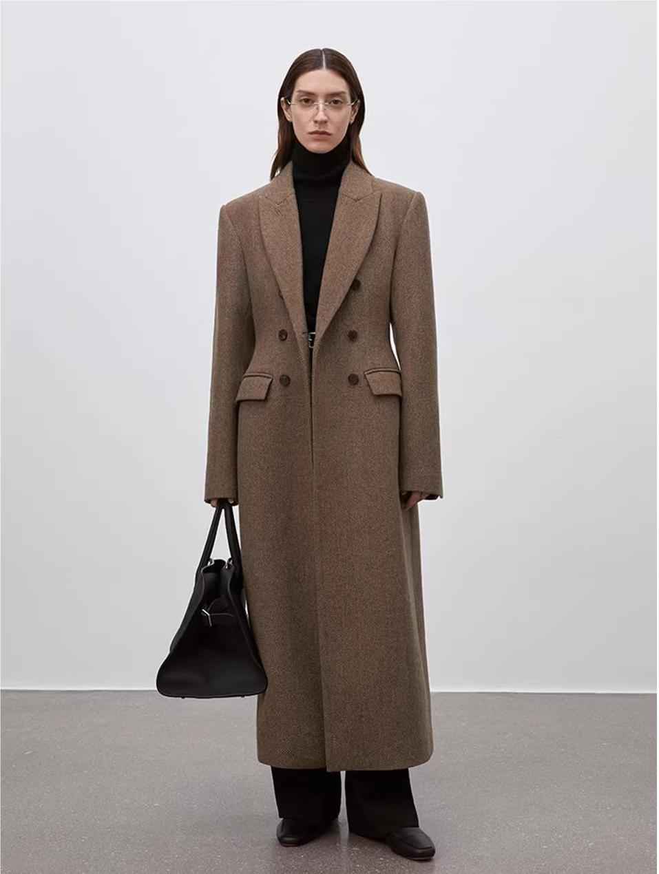 THE ARTM Women's Wool Herringbone Double - Breasted Blazer with Structured Shoulders - variant_title