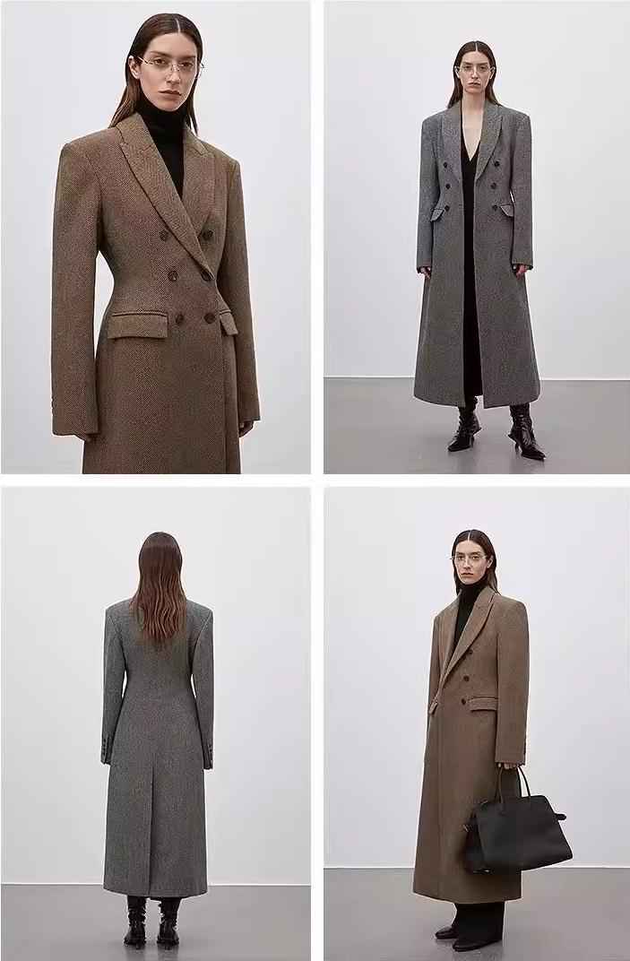 THE ARTM Women's Wool Herringbone Double - Breasted Blazer with Structured Shoulders - variant_title