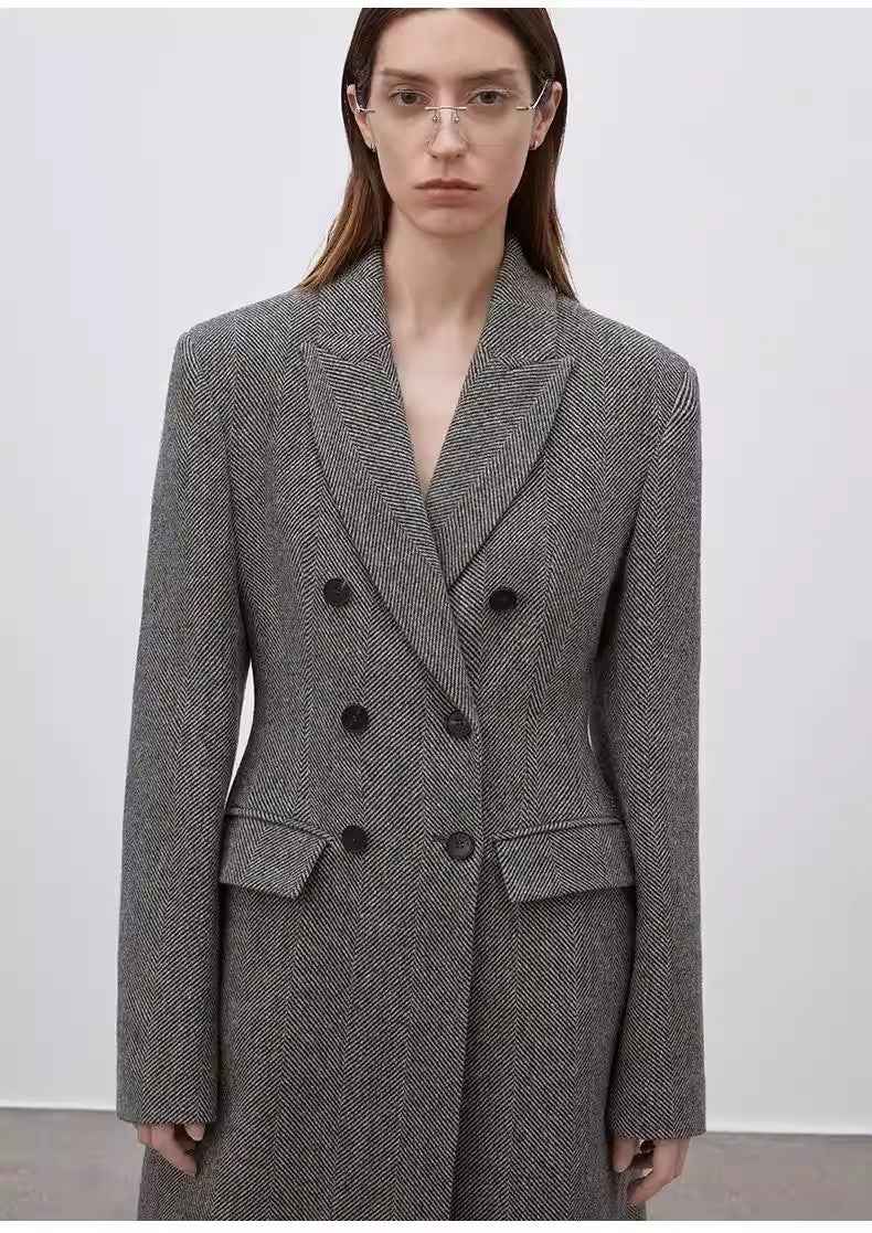 THE ARTM Women's Wool Herringbone Double - Breasted Blazer with Structured Shoulders - variant_title