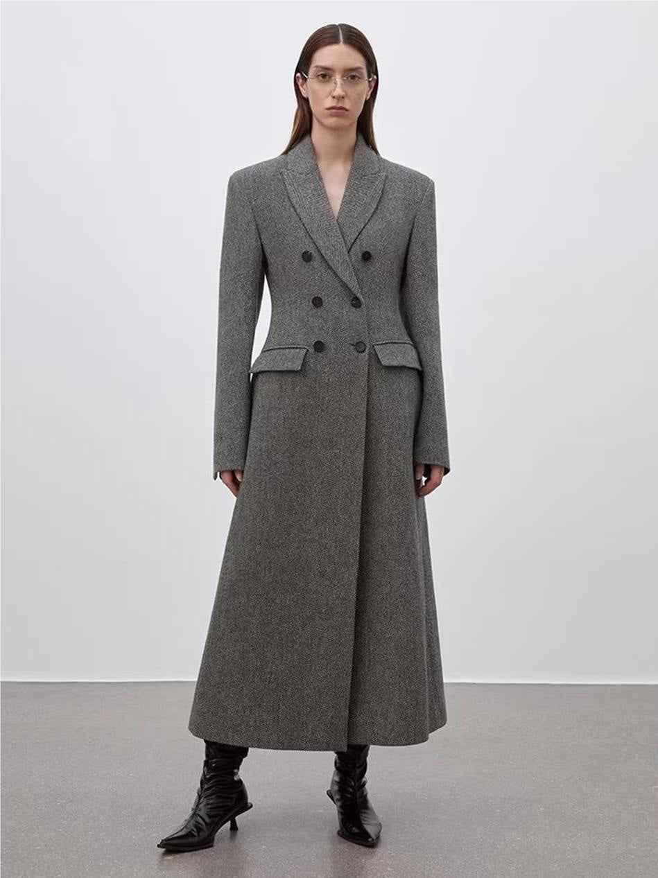 THE ARTM Women's Wool Herringbone Double - Breasted Blazer with Structured Shoulders - variant_title