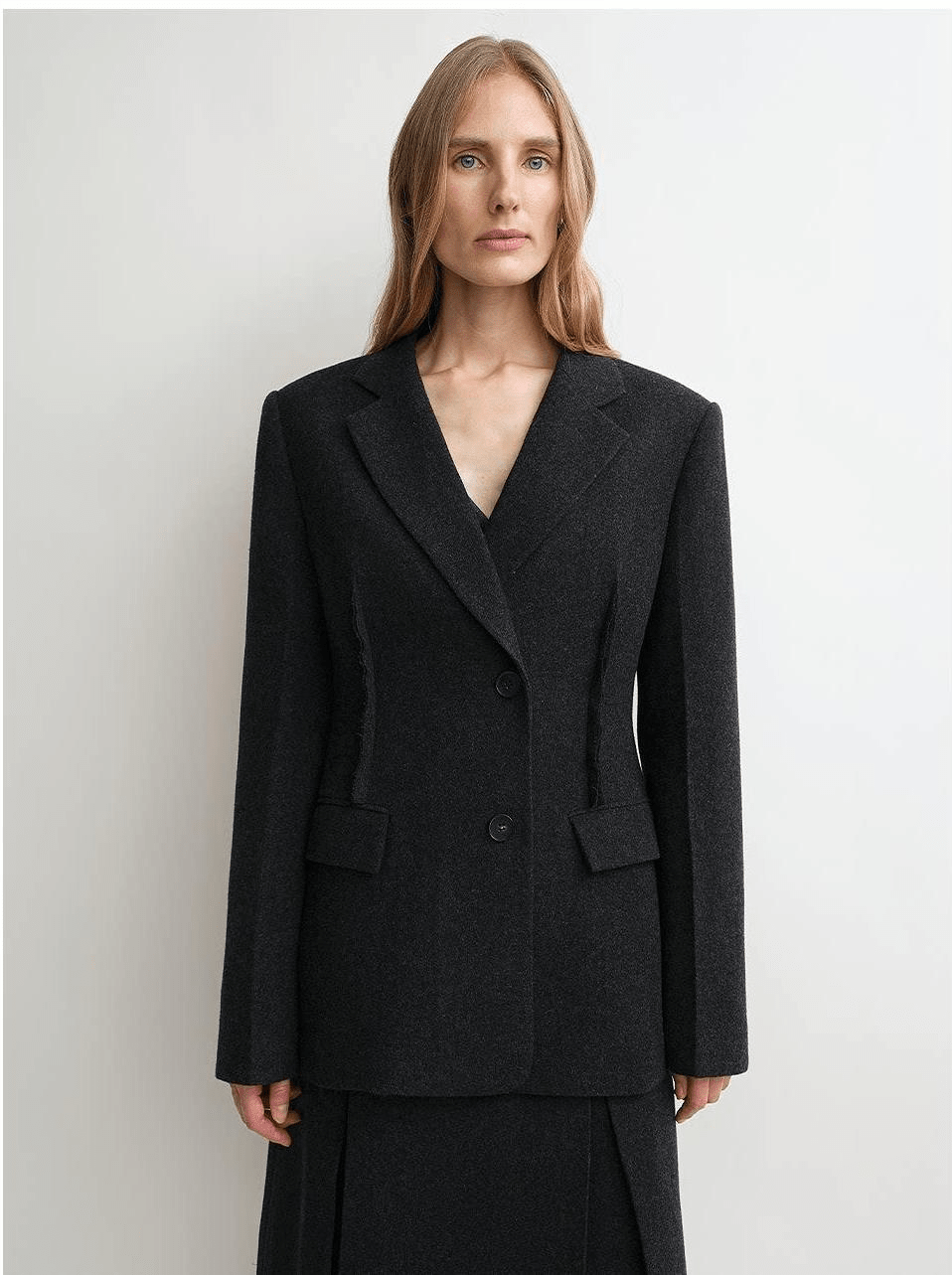 THE ARTM Women's Wool Suit Set - Fitted Blazer & A - Line Skirt - variant_title