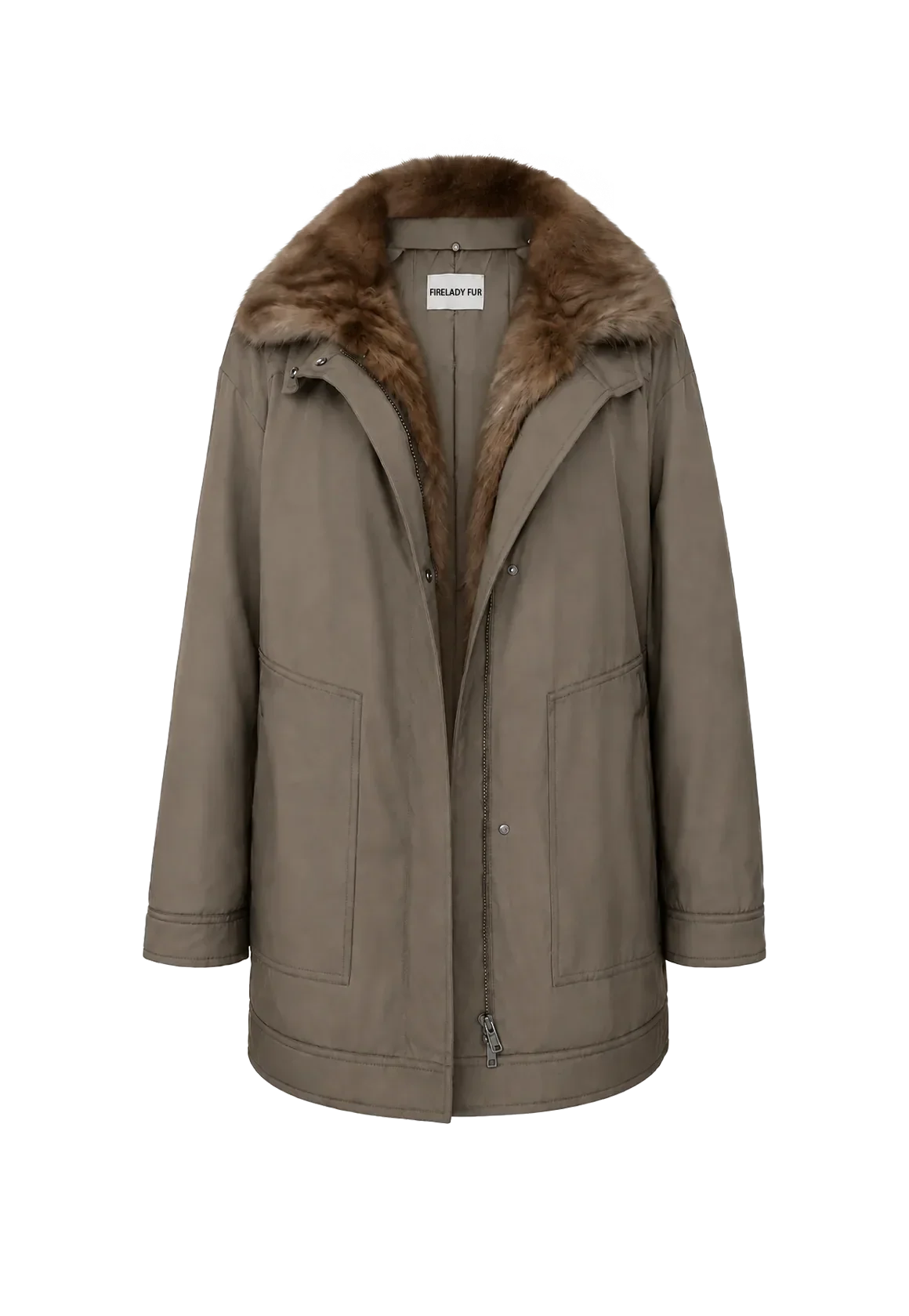 THE ARTM women's Yellow-green detachable fur collar nylon down parka front cutout