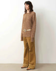 "Thousand Islands Forest Club" Cable - cut Round Neck Wool Blend Slightly Wide Shoulder Sweater - variant_title