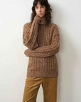 "Thousand Islands Forest Club" Cable - cut Round Neck Wool Blend Slightly Wide Shoulder Sweater - variant_title