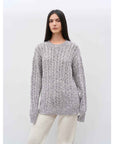 "Thousand Islands Forest Club" Cable - cut Round Neck Wool Blend Slightly Wide Shoulder Sweater - variant_title