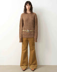 "Thousand Islands Forest Club" Cable - cut Round Neck Wool Blend Slightly Wide Shoulder Sweater - variant_title