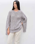"Thousand Islands Forest Club" Cable - cut Round Neck Wool Blend Slightly Wide Shoulder Sweater - variant_title