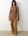"Thousand Islands Forest Club" Cable - cut Round Neck Wool Blend Slightly Wide Shoulder Sweater - variant_title