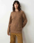 "Thousand Islands Forest Club" Cable - cut Round Neck Wool Blend Slightly Wide Shoulder Sweater - variant_title