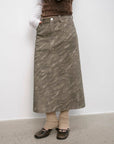 "Thousand Layers of Echoes" Chenille Original Print Camouflage Retro Distressed Straight Mid - Waist Skirt - variant_title
