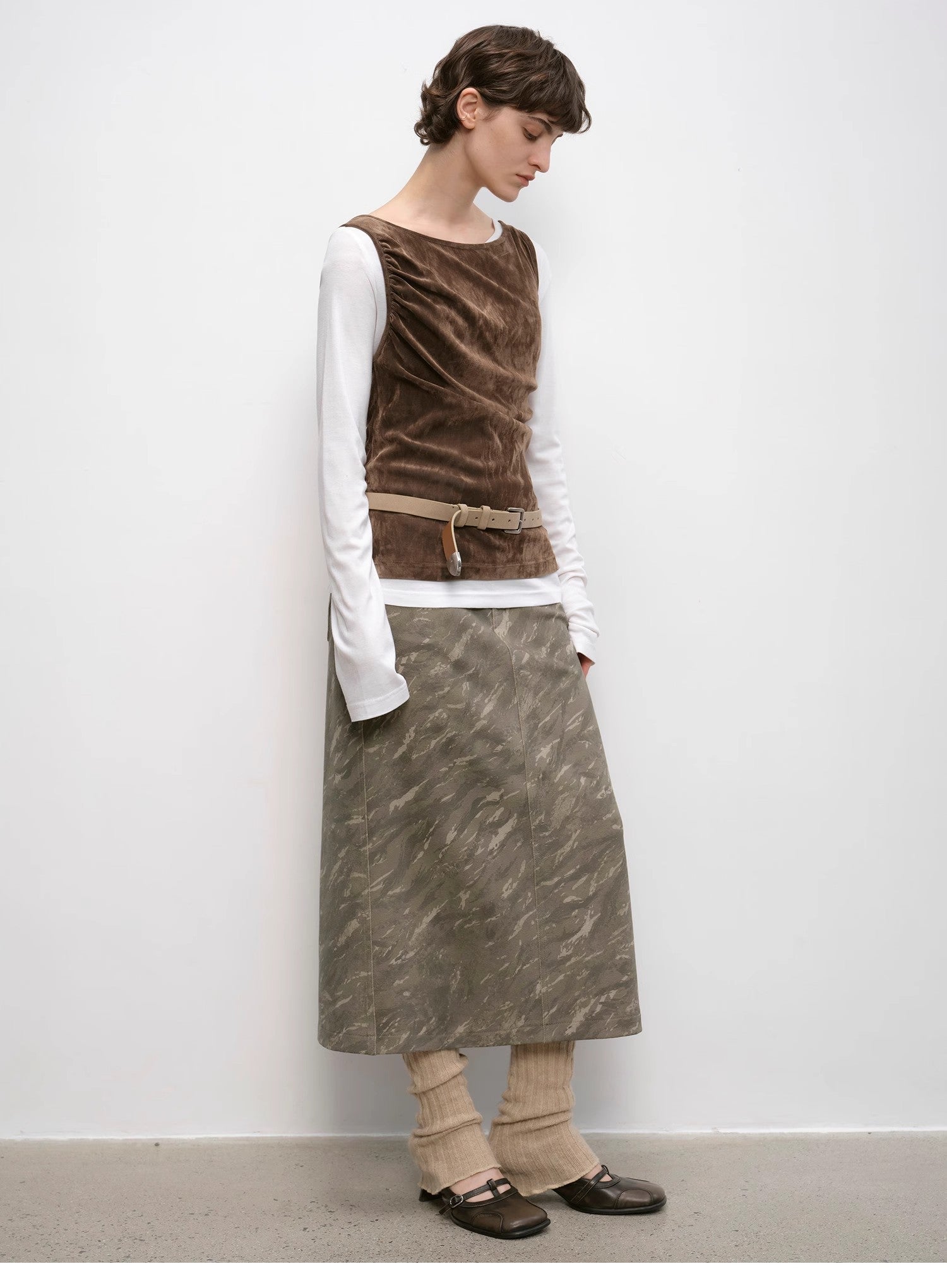 "Thousand Layers of Echoes" Chenille Original Print Camouflage Retro Distressed Straight Mid - Waist Skirt - variant_title