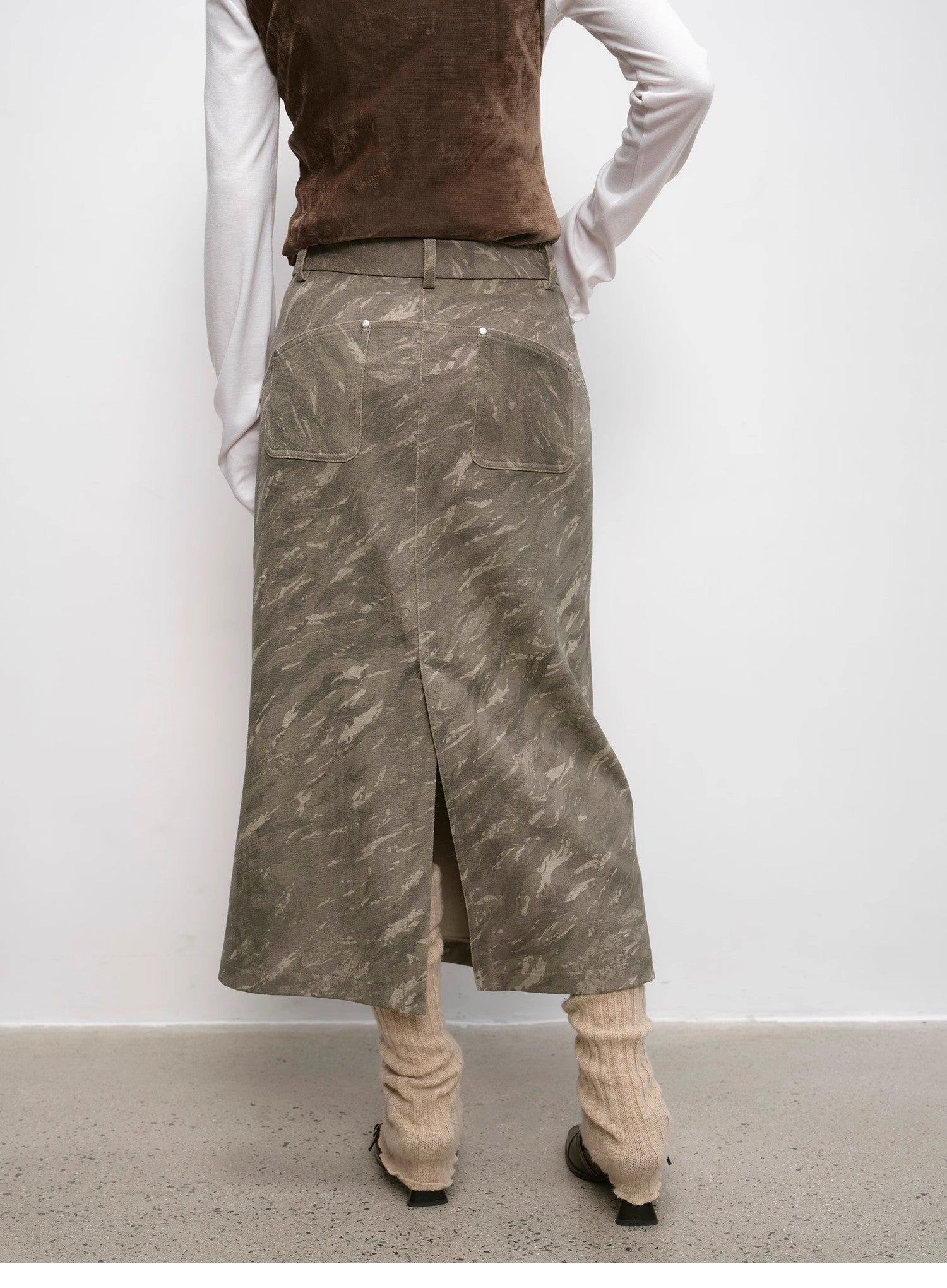 "Thousand Layers of Echoes" Chenille Original Print Camouflage Retro Distressed Straight Mid - Waist Skirt - variant_title