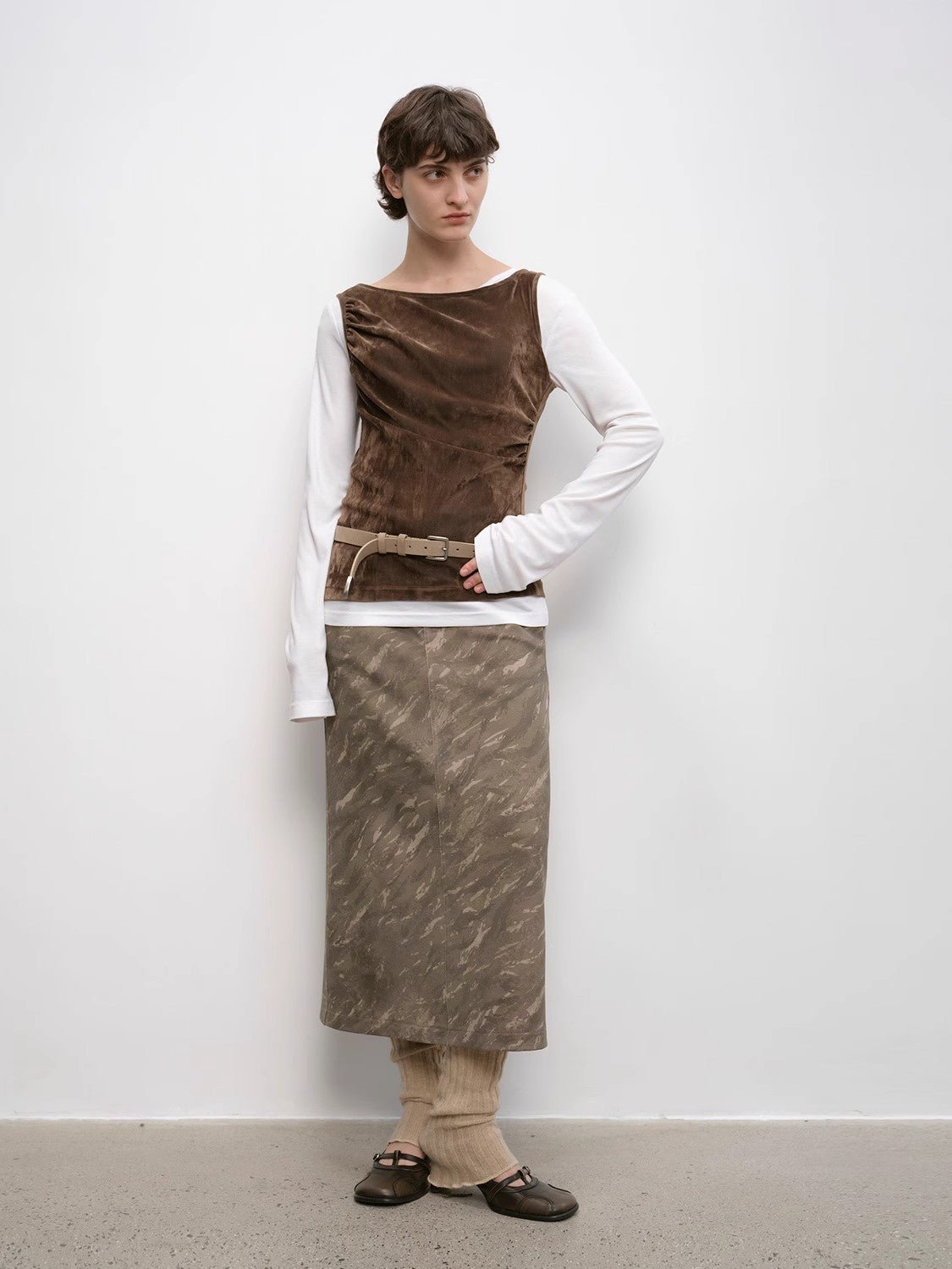 "Thousand Layers of Echoes" Chenille Original Print Camouflage Retro Distressed Straight Mid - Waist Skirt - variant_title