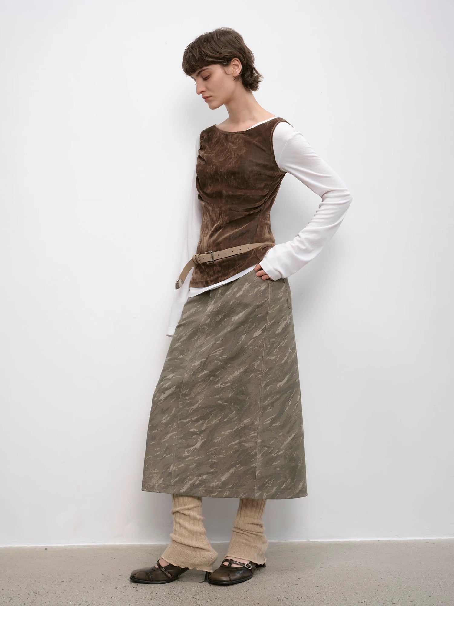 "Thousand Layers of Echoes" Chenille Original Print Camouflage Retro Distressed Straight Mid - Waist Skirt - variant_title