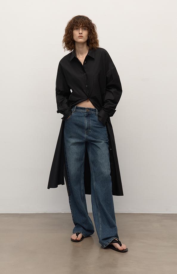 TOP grade long - staple cotton basic micro - stacked straight jeans - variant_title