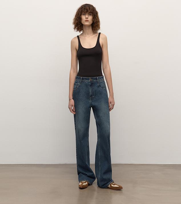TOP grade long - staple cotton basic micro - stacked straight jeans - variant_title