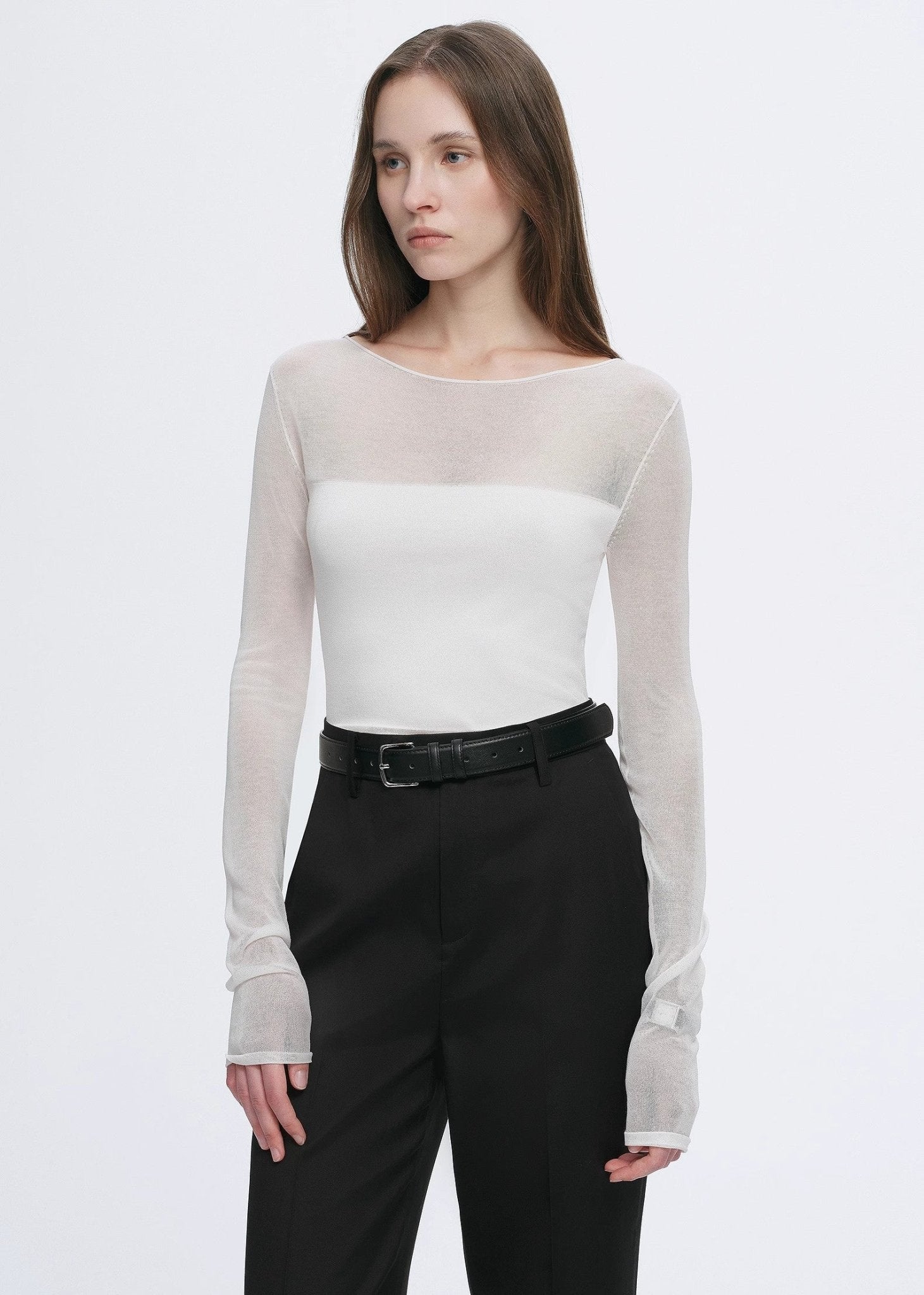 Transparent patchwork acetate Tencel temperament slim fit slim long sleeve T-shirt for women - variant_title