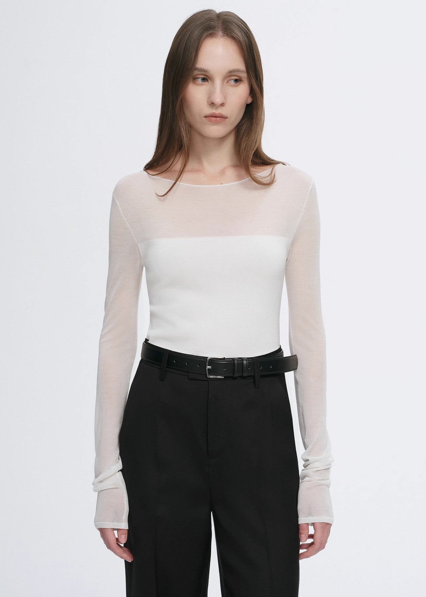 Transparent patchwork acetate Tencel temperament slim fit slim long sleeve T-shirt for women - variant_title