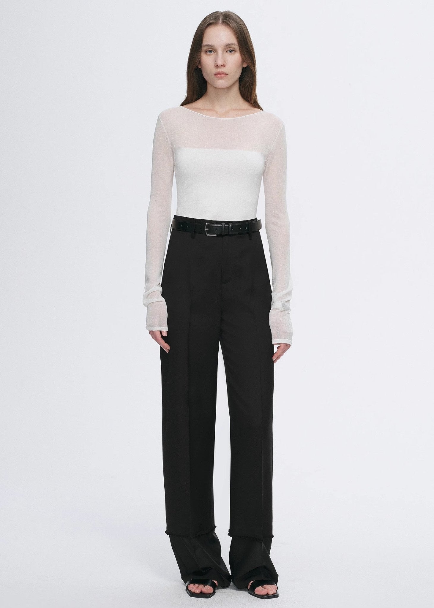 Transparent patchwork acetate Tencel temperament slim fit slim long sleeve T-shirt for women - variant_title