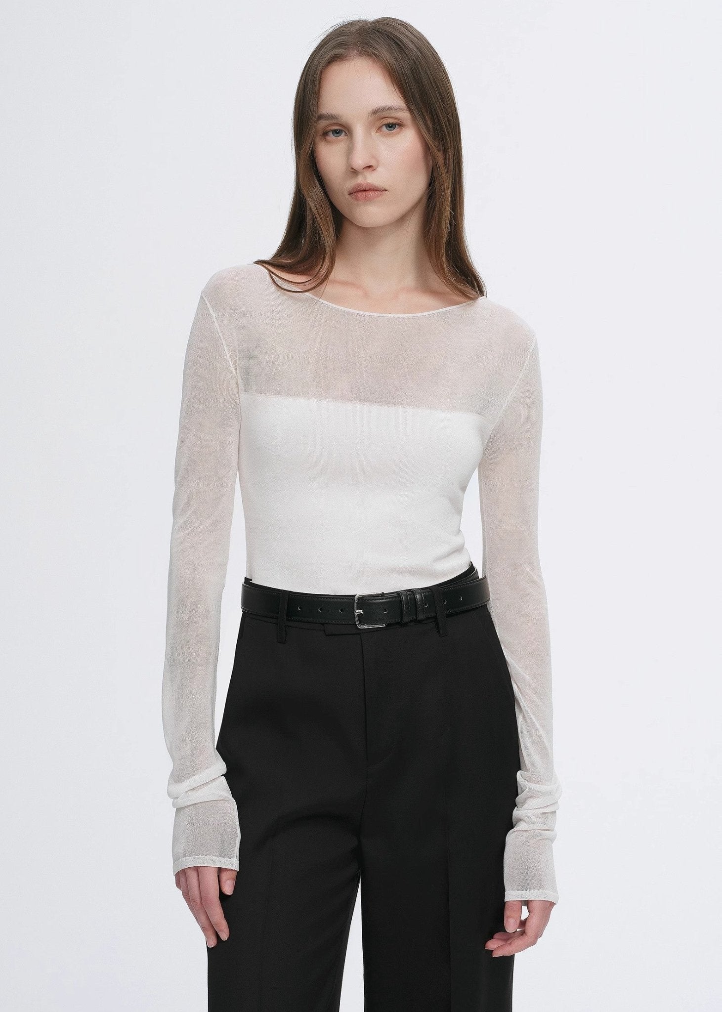 Transparent patchwork acetate Tencel temperament slim fit slim long sleeve T-shirt for women - variant_title