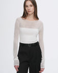 Transparent patchwork acetate Tencel temperament slim fit slim long sleeve T-shirt for women - variant_title