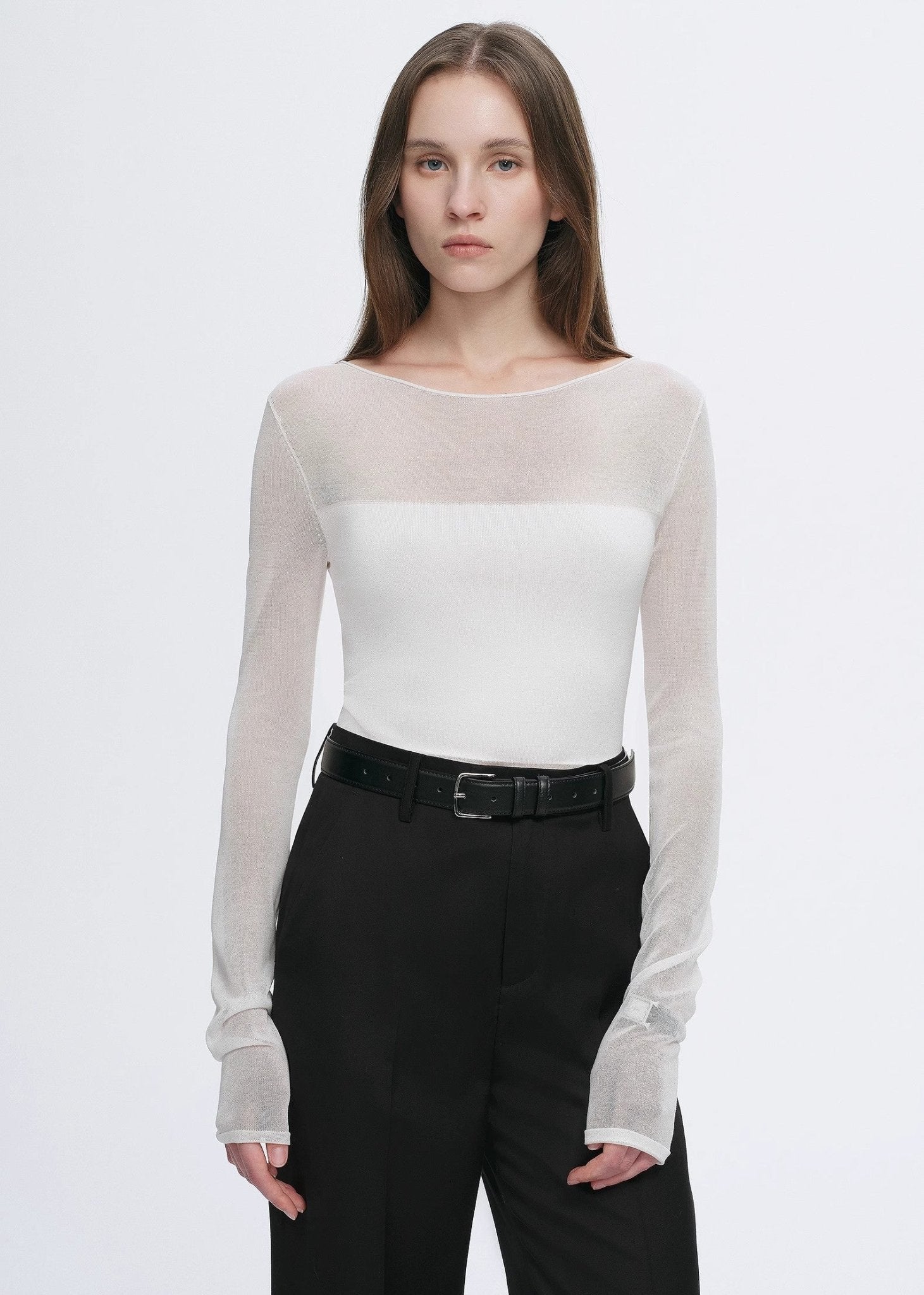 Transparent patchwork acetate Tencel temperament slim fit slim long sleeve T-shirt for women - variant_title