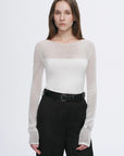 Transparent patchwork acetate Tencel temperament slim fit slim long sleeve T-shirt for women - variant_title