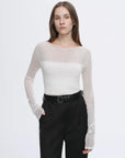 Transparent patchwork acetate Tencel temperament slim fit slim long sleeve T-shirt for women - variant_title