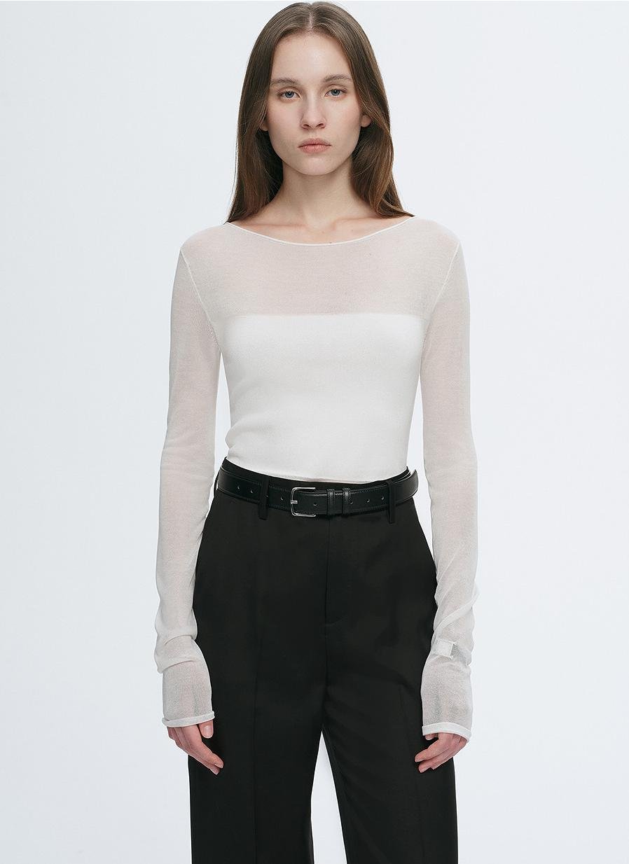 Transparent patchwork acetate Tencel temperament slim fit slim long sleeve T-shirt for women - variant_title