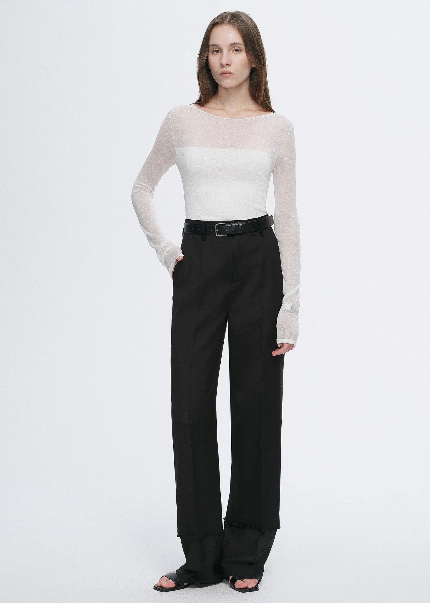 Transparent patchwork acetate Tencel temperament slim fit slim long sleeve T-shirt for women - variant_title