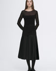 Transparent patchwork acetate Tencel long sleeve T-shirt black front view