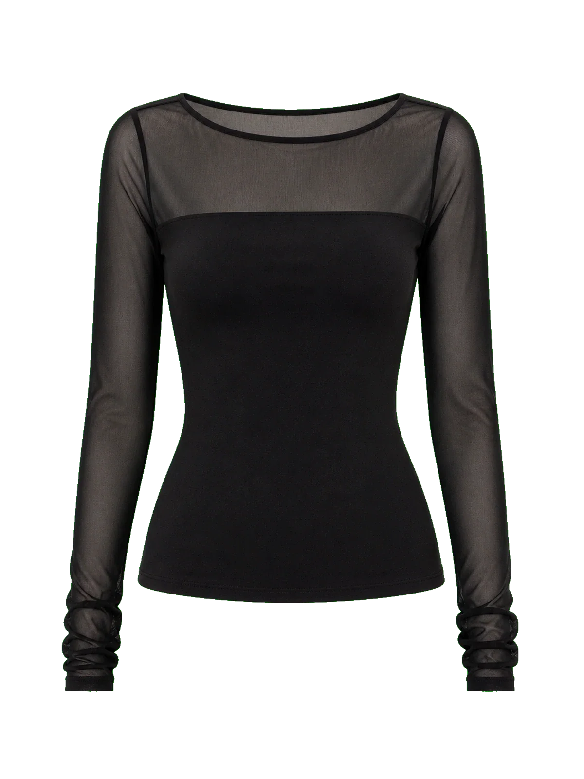 Transparent patchwork acetate Tencel long sleeve T-shirt black product cutout