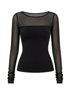 Transparent patchwork acetate Tencel long sleeve T-shirt black product cutout
