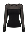 Transparent patchwork acetate Tencel long sleeve T-shirt black product cutout
