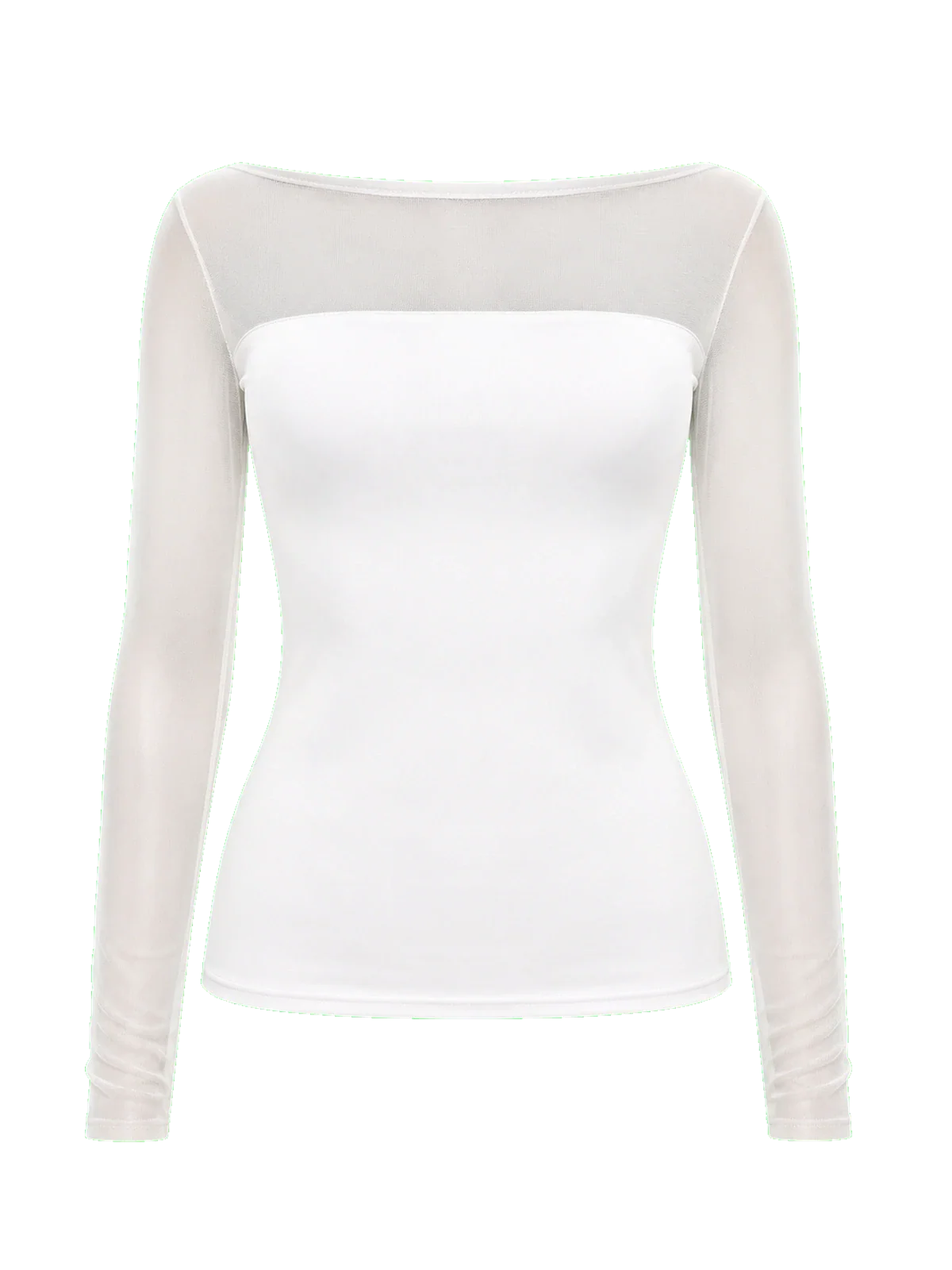 Transparent patchwork acetate Tencel long sleeve T-shirt original white product cutout
